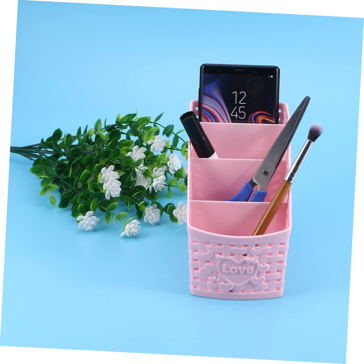 ibasenice 4 Plastic Storage Organizer Debris Storage Container 4 Grids Storage Box Makerup Organizer Make up Storage Basket Pink Plastic Storage Organizer