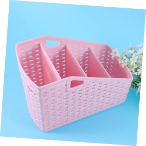 ibasenice 4 Plastic Storage Organizer Debris Storage Container 4 Grids Storage Box Makerup Organizer Make up Storage Basket Pink Plastic Storage Organizer