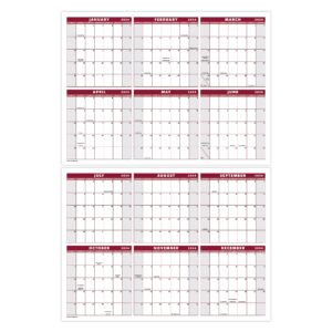 large 24" x 36" 2024 dry erase wall calendar - wet & dry erasable 12 month annual yearly wall planner - horizontal/vertical, reversible (red, laminated, 2024) - two piece design