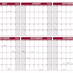 Large 24" x 36" 2024 Dry Erase Wall Calendar - Wet & Dry Erasable 12 Month Annual Yearly Wall Planner - Horizontal/Vertical, Reversible (Red, Laminated, 2024) - Two Piece Design