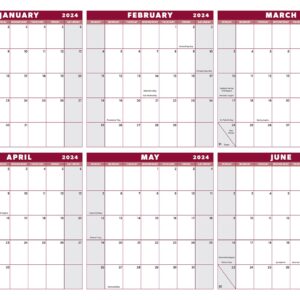 Large 24" x 36" 2024 Dry Erase Wall Calendar - Wet & Dry Erasable 12 Month Annual Yearly Wall Planner - Horizontal/Vertical, Reversible (Red, Laminated, 2024) - Two Piece Design