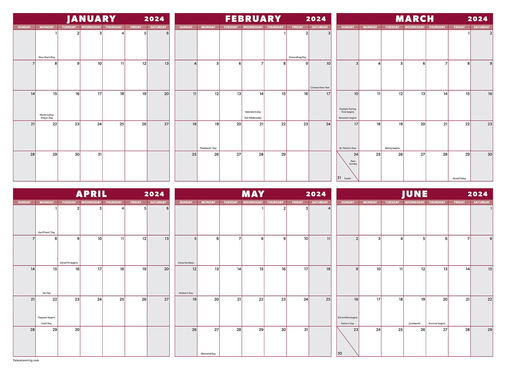 Large 24" x 36" 2024 Dry Erase Wall Calendar - Wet & Dry Erasable 12 Month Annual Yearly Wall Planner - Horizontal/Vertical, Reversible (Red, Laminated, 2024) - Two Piece Design