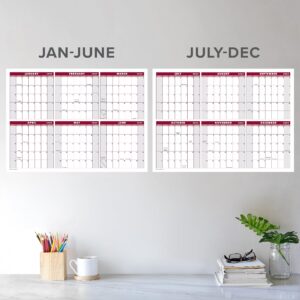 Large 24" x 36" 2024 Dry Erase Wall Calendar - Wet & Dry Erasable 12 Month Annual Yearly Wall Planner - Horizontal/Vertical, Reversible (Red, Laminated, 2024) - Two Piece Design