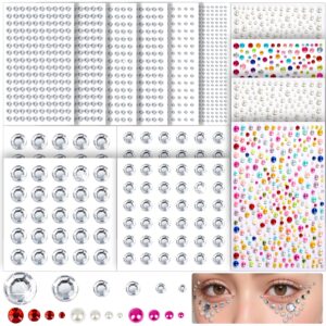 fandamei 2672 pcs face gems, self adhesive hair gems face rhinestones stickers, face jewels for women, 3/4/5/6/8/10 mm eye gems stickers, hair pearl stickers, rhinestones for makeup, face, hair, nail