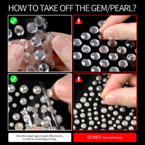 FANDAMEI 2672 PCS Face Gems, Self Adhesive Hair Gems Face Rhinestones Stickers, Face Jewels for Women, 3/4/5/6/8/10 mm Eye Gems Stickers, Hair Pearl Stickers, Rhinestones for Makeup, Face, Hair, Nail