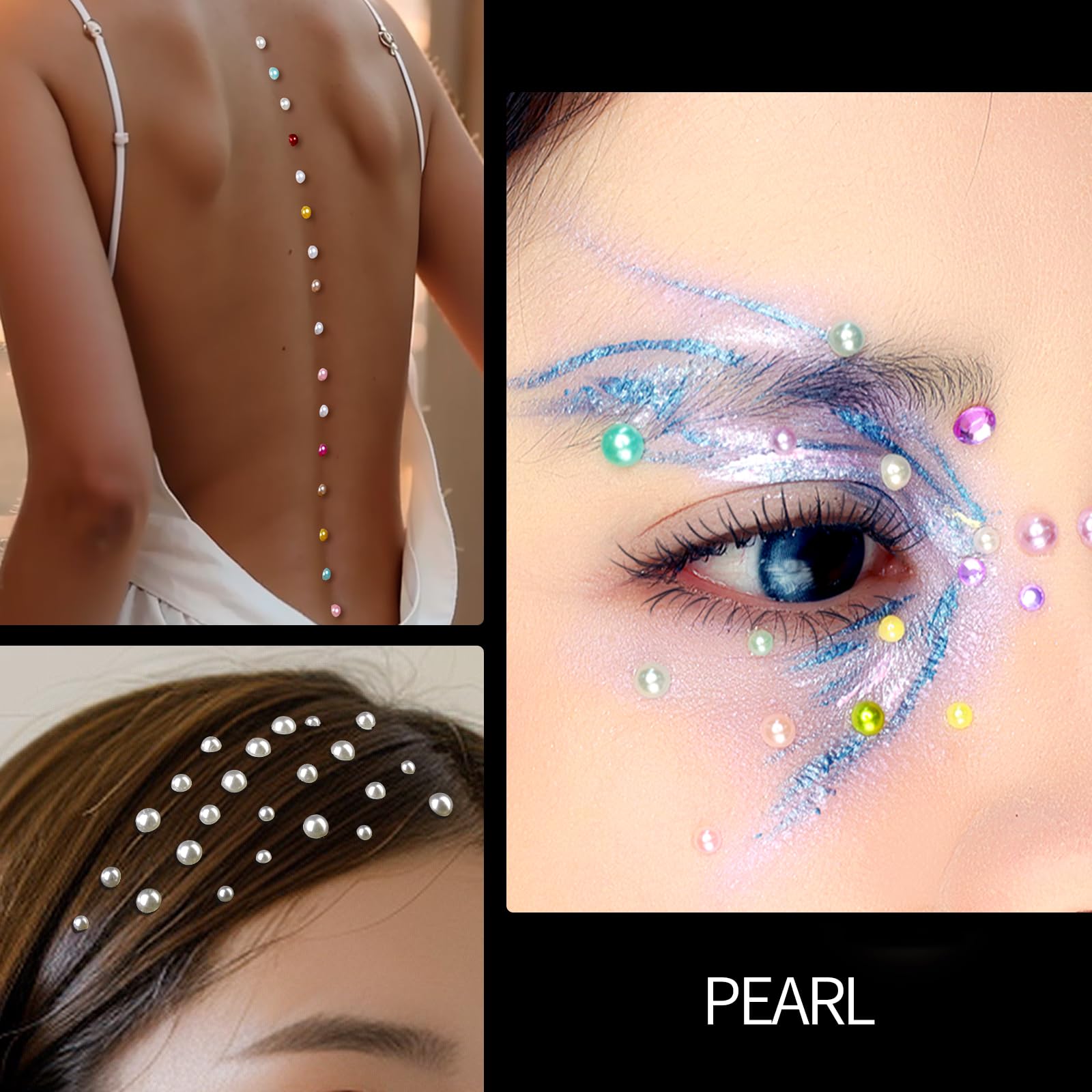 FANDAMEI 2672 PCS Face Gems, Self Adhesive Hair Gems Face Rhinestones Stickers, Face Jewels for Women, 3/4/5/6/8/10 mm Eye Gems Stickers, Hair Pearl Stickers, Rhinestones for Makeup, Face, Hair, Nail