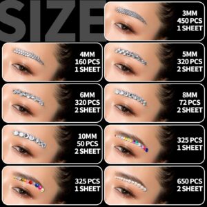 FANDAMEI 2672 PCS Face Gems, Self Adhesive Hair Gems Face Rhinestones Stickers, Face Jewels for Women, 3/4/5/6/8/10 mm Eye Gems Stickers, Hair Pearl Stickers, Rhinestones for Makeup, Face, Hair, Nail