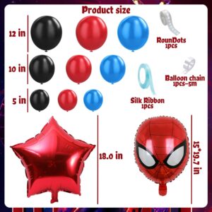 Spider Birthday Decorations, Spider Party Decorations, Spider Birthday Party Supplies, Include Spider Balloons Arch Garland, Plates, Backdrop, Stickers, Hero Banner, Hanging Swirl Decorations for Kids