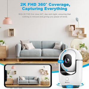 2K Pan/Tilt Security Camera, WiFi Indoor Camera for Home Security with AI Motion Detection, Baby/Pet Camera with Phone App, Color Night Vision, 2-Way Audio, 24/7, Siren, TF/Cloud Storage