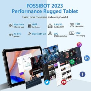 FOSSIBOT 2023 Latest Android 13 Tablet, 10.4Inch Octa-Core Rugged Tablets 16+256GB/1TB 11000mAh Battery, 1200x2000 IPS FHD+ Display+48MP Camera, Fast Charging/WiFi/Dual SIM/Bluetooth/GPS/OTG