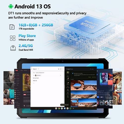 FOSSIBOT 2023 Latest Android 13 Tablet, 10.4Inch Octa-Core Rugged Tablets 16+256GB/1TB 11000mAh Battery, 1200x2000 IPS FHD+ Display+48MP Camera, Fast Charging/WiFi/Dual SIM/Bluetooth/GPS/OTG