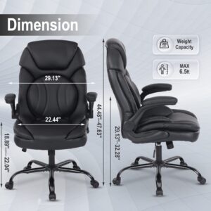 Comermax Ergonomic Executive Office Chairs with Lumbar Support, PU Leather Home Office Desk Chairs with Wheels and Flip up Arms, 90-120° Rocking Managerial Executive Chair (Black),Medium(300lbs)