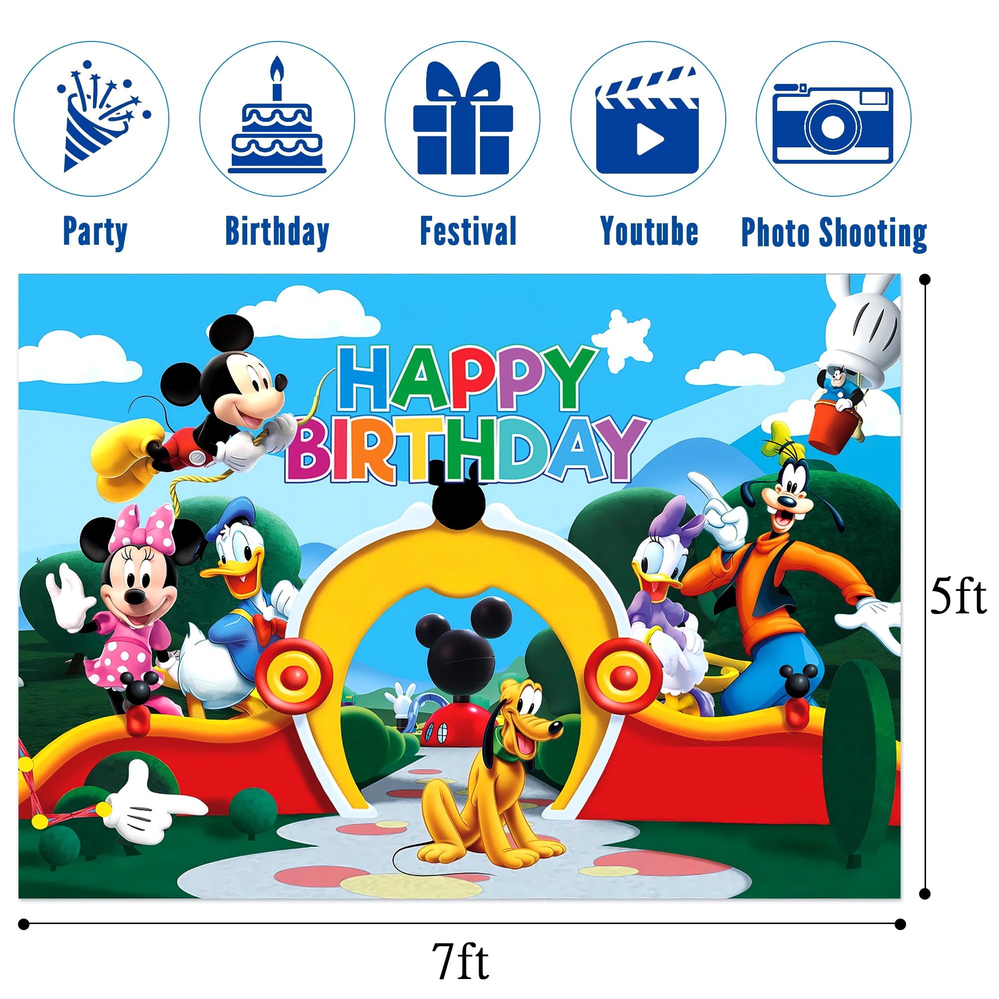 Happy Birthday Party Backdrop 7x5ft, Kids Birthday Decoration Banner Background, Cute Party Supplies for Kids Boys and Girls