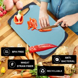 Wheat Straw Cutting Boards for Kitchen, Plastic Chopping Board 3-Pack, Different Sizes and Non Slip Handles, Reversible, Large Cutting Board Set - Green