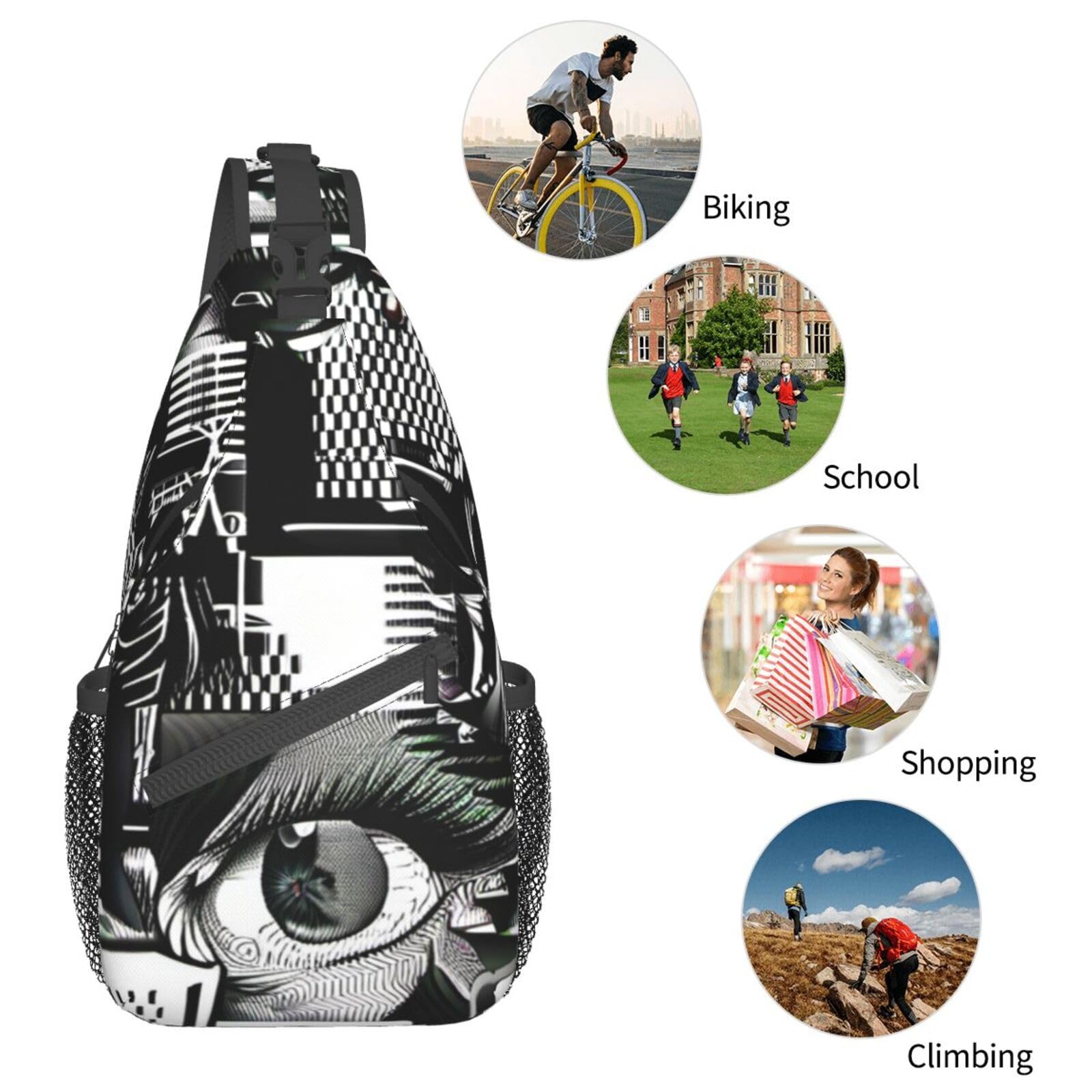 Oupoiey Fashion Trippy Sling Bag for Men and Women, Adjustable Crossbody Bag Shoulder Bag Sling Backpack Chest Bag Travel Hiking Daypacks