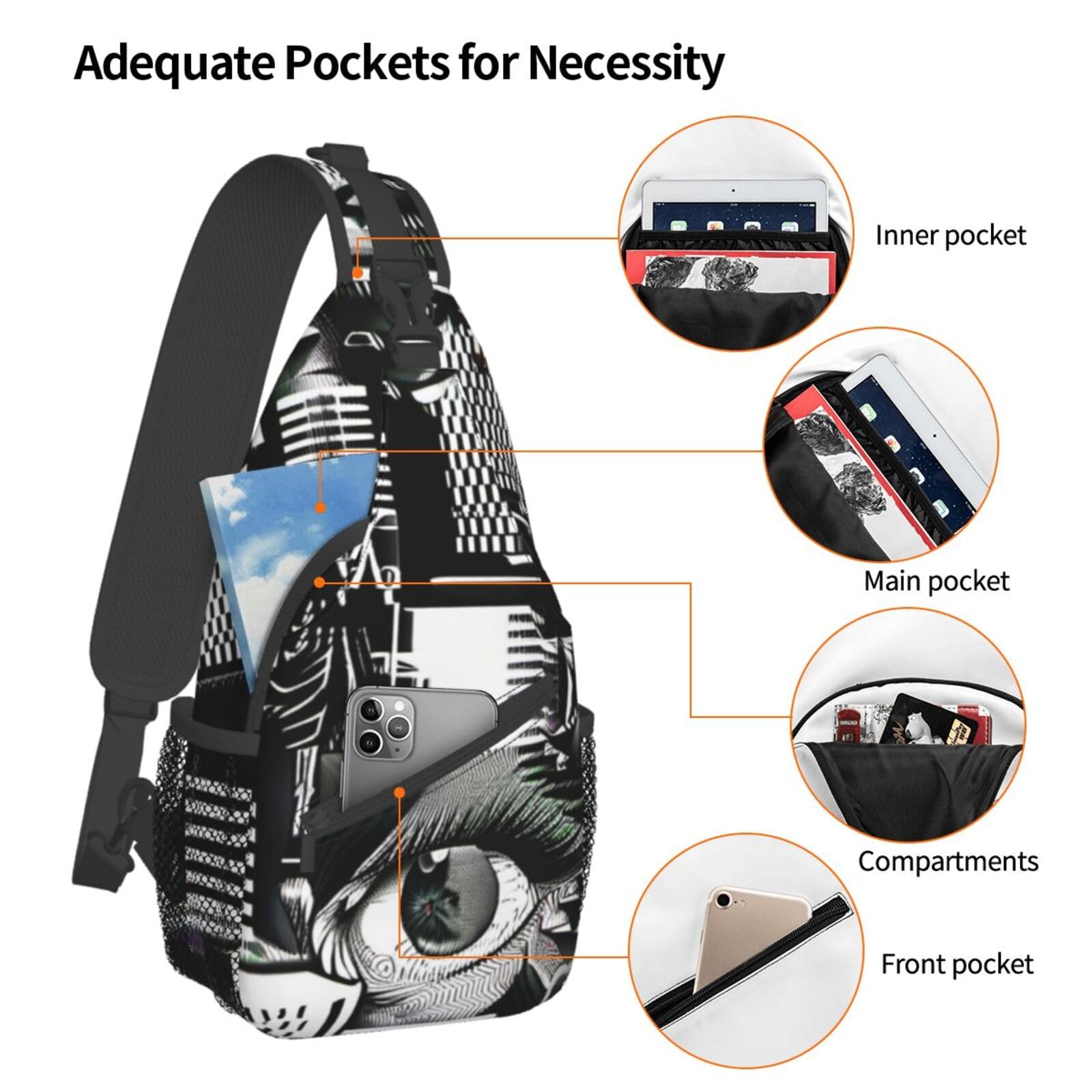 Oupoiey Fashion Trippy Sling Bag for Men and Women, Adjustable Crossbody Bag Shoulder Bag Sling Backpack Chest Bag Travel Hiking Daypacks