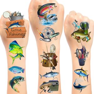 20 sheets(120pcs) gone fishing fish temporary tattoos gone fishing party favor for birthday party supplies fishing party decorations, fathers day, retirement, baby shower for kids boys adults