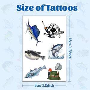 20 Sheets(120PCS) Gone Fishing Fish Temporary Tattoos Gone Fishing Party Favor for Birthday Party Supplies Fishing Party Decorations, Fathers Day, Retirement, Baby Shower for Kids Boys Adults