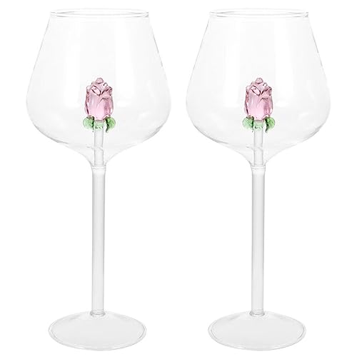 Kichvoe Glass Tumblers 2pcs Rose Glasses Glass Wine Glasses Party Drinks Goblet Glass Cups Decorative Cups Clear Goblet Good Looking Decorate Girl Rose Wine Glass