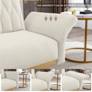 TTGIEET Velvet Accent Chair with Ottoman, Modern Upholstered Tufted Armchair, Comfy Single Sofa Chair Side Chair with Golden Metal Legs& Adjustable Arms for Living Reading Room Bedroom Office (Cream