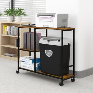 Natwind Computer PC Case Tower and Printer Stand with Charging Station, Printer Table with Wheels, Shredder CPU Stand, Computer Host Cart, PC Tower Storage Shelf for Home Office Organization (Retro)