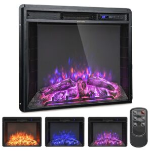 goflame 26-inch electric fireplace insert, wall recessed fireplace heater with thermostat, 3 flame colors, 6 flame brightness, 6h timer, remote control, overheat protection, 750w/1500w