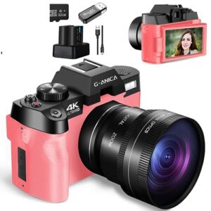 g-anica digital cameras for photography, 48mp&4k video/vlogging camera for youtube with wifi, 60fps autofocus travel camera with wide-angle & macro lens （light pink）