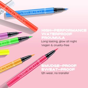 DELISOUL UV Neon Liquid Eyeliner, Matte Colored Eyeliner Pen, Waterproof Smudge-proof Pigmented Eye Liner, Glow Brightly Under UV Lights, Colorful Eye Makeup For Rave Party Music Festival, Neon White
