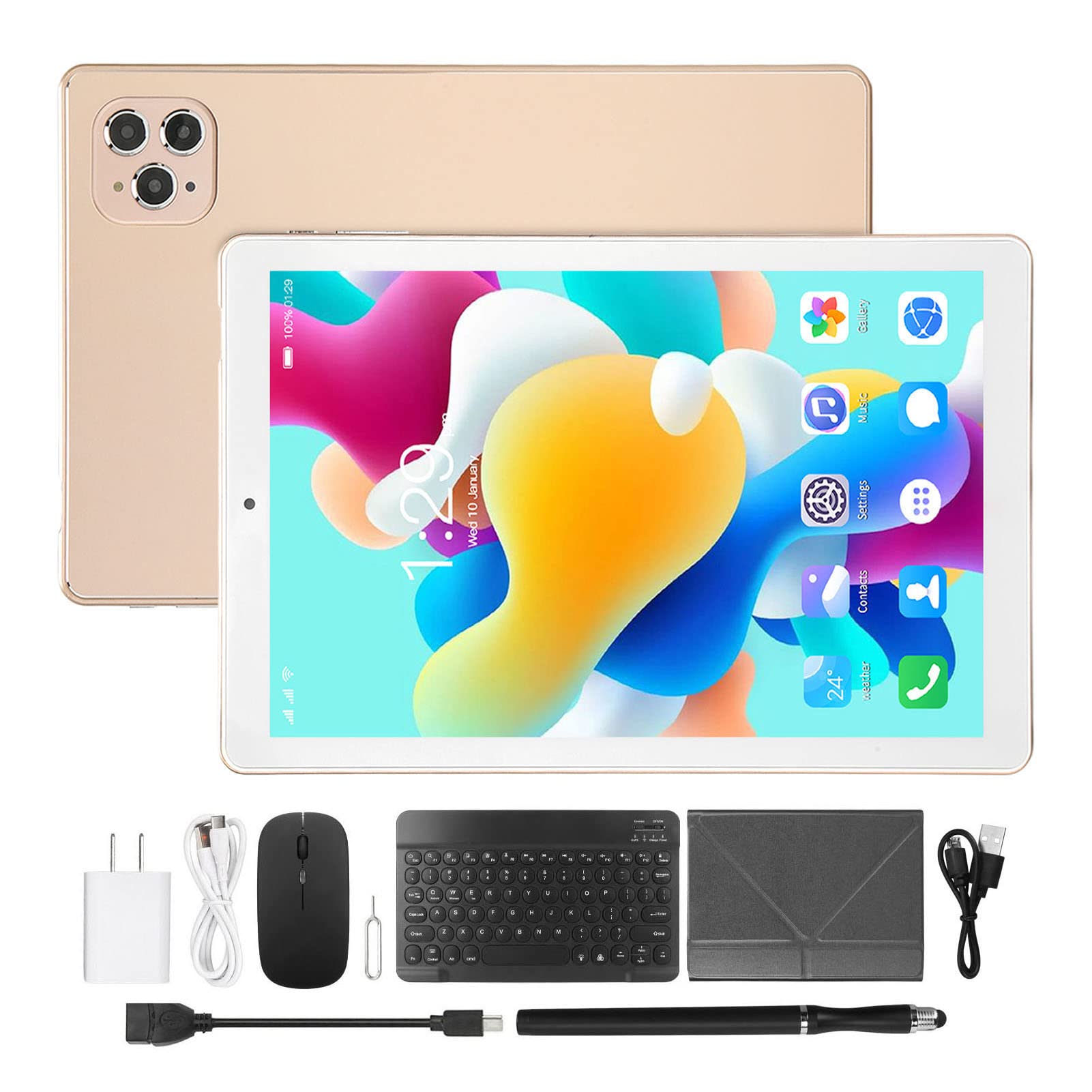 Pomya 2 in 1 Tablet, 10.1Inch 1920x1200 HD Display Android 11 Tablet with Mouse Keyboard, 4GB 64GB, Support 128GB Expand, 8MP 16MP Camera, 8800mAh Dual SIM Office Tablet (Gold)