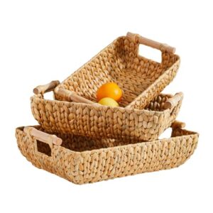 berdeng wicker storage basket, large baskets for gifts empty, small baskets for organizing, woven storage baskets for shelves, toy basket, set of 3(sea grass)