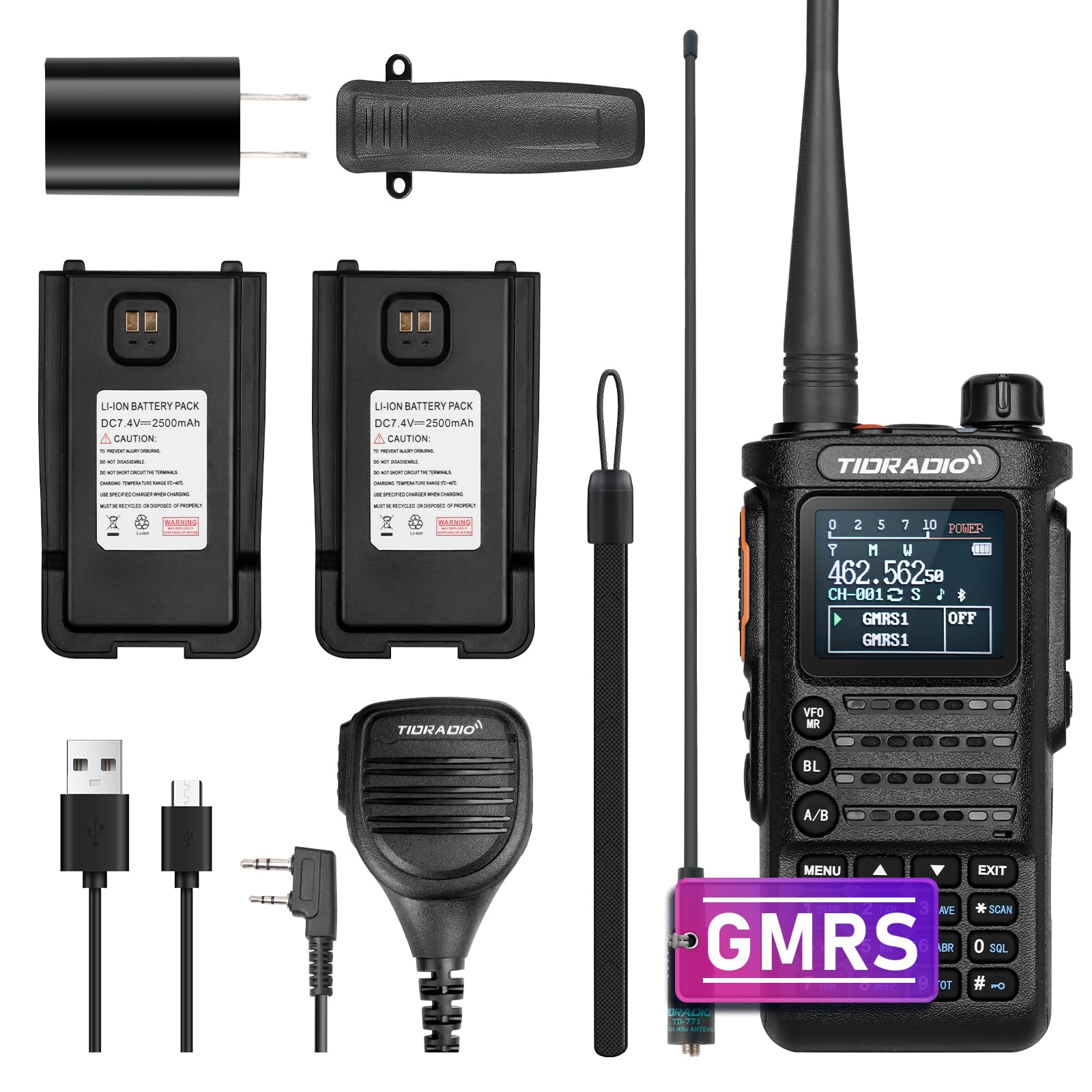 TIDRADIO (2nd Gen) TD-H8 GMRS Radio Two Way Radio,APP Programmable,Support Chirp,Long Range Walkie Talkies with 2pcs Rechargeable USB-C 2500mAh Battery,NOAA Weather Broadcast Receiver