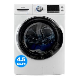 smad 27 in. 4.5 cu. ft. front load washing machine with quiet inverter motor, steam and water plus functions, quick wash, 12 washing cycles, 120v, white