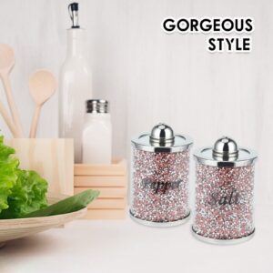 Sugar Tea Coffee Glass Storage Container with Tray 4pcs & Glass Pepper Salt Shakers Jars Set with Tray Pink