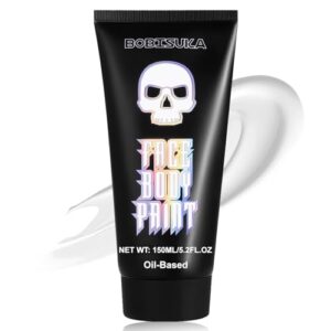 BOBISUKA 150ml Oil-Based White Face Body Paint Cream, 5.2Oz PRO Large Tube Clown White Washable Makeup Skull Joker Skeleton Face Painting for SFX Cosplay Halloween Costume Makeup Foundation