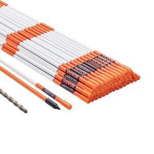 vevor driveway markers, 50 pcs 48 inch, 0.31 inch diameter, orange fiberglass poles snow stakes with reflective tape, 12" steel drill bit & protection gloves for parking lots, walkways easy visibility