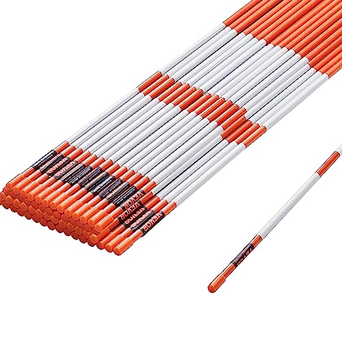 VEVOR Driveway Markers, 50 PCS 48 inch, 0.31 inch Diameter, Orange Fiberglass Poles Snow Stakes with Reflective Tape, 12" Steel Drill Bit & Protection Gloves for Parking Lots, Walkways Easy Visibility