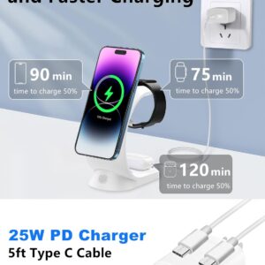 Mag-Safe 3 in 1 Wireless Charging Station, [6-Color RGB Light] 15W Fast Magnetic Wireless Charger Stand for Multiple Devices Apple, for iPhone 15 14 13 12 Pro Max/Plus/Pro, for iWatch 2 to 9