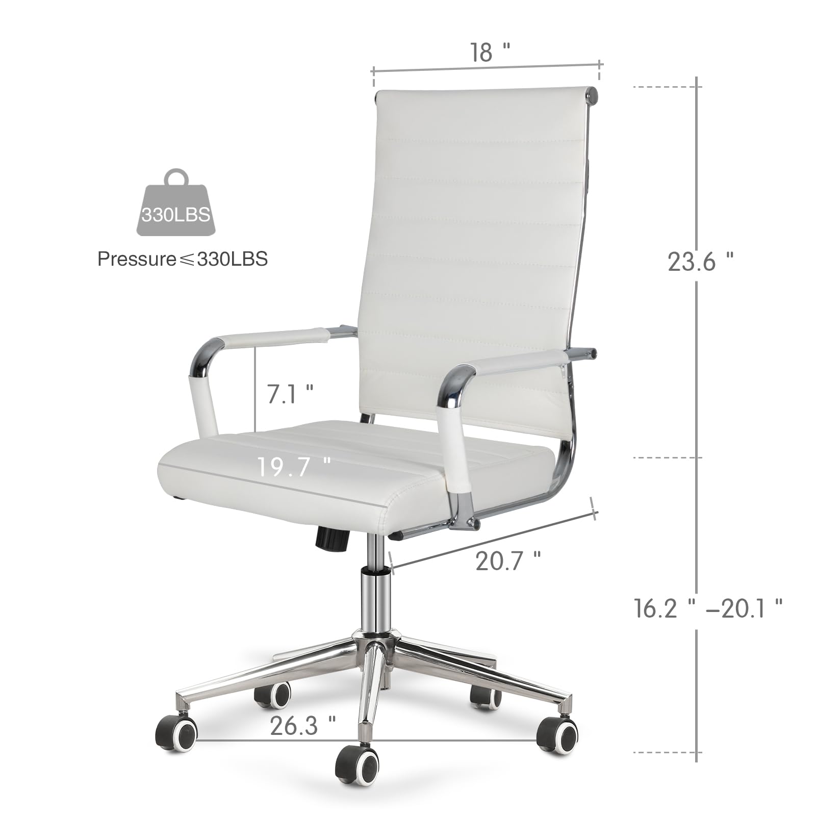 BOWTHY Home Office Chair Ribbed, Modern Leather Conference Room Chairs, Ergonomic Office Desk Chair, High Back Executive Computer Chair, Adjustable Swivel Chair with Arms (White)