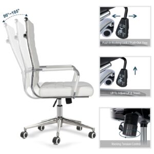 BOWTHY Home Office Chair Ribbed, Modern Leather Conference Room Chairs, Ergonomic Office Desk Chair, High Back Executive Computer Chair, Adjustable Swivel Chair with Arms (White)