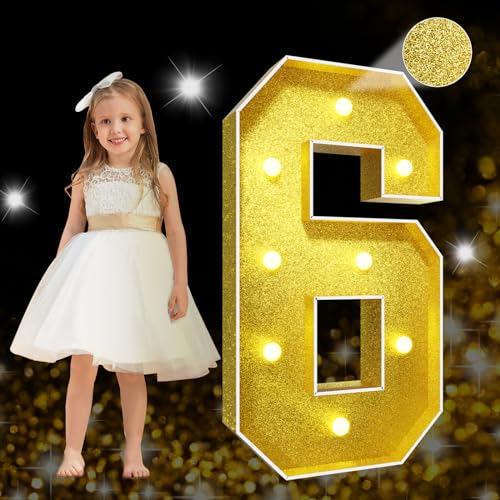 imprsv Gold Decorations Numbers 6 for 6th Birthday, Anniversary