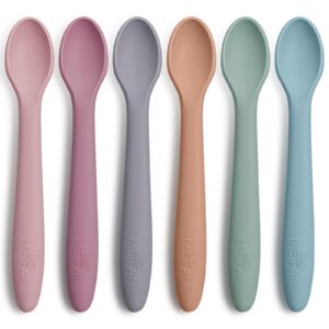 me.fan silicone baby spoons - 6 pack feeding spoons for first stage baby & infant, toddlers spoons, chew spoons set - baby utensils soft training spoons - morandi color