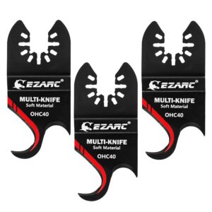 ezarc oscillating multi tool hook knife blade, 3pcs multitool saw blades for cutting soft materials roofing shingles, pvc carpet and cardboard