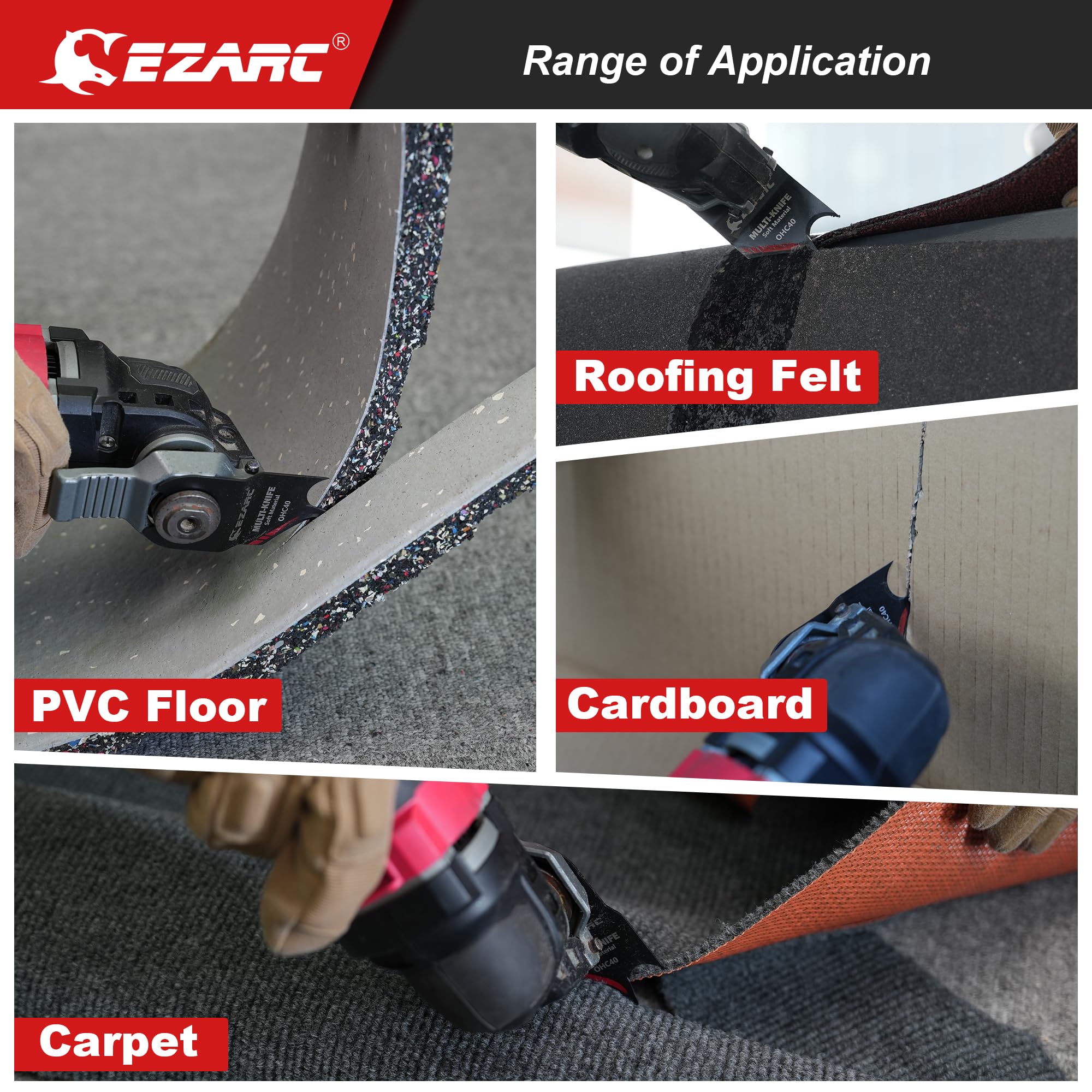 EZARC Oscillating Multi tool Hook Knife Blade, 3PCS Multitool Saw Blades for Cutting Soft Materials Roofing Shingles, PVC Carpet and Cardboard