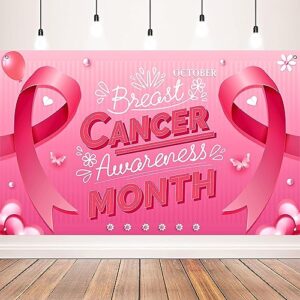 breast cancer awareness decorations, breast cancer awareness banner, breast cancer awareness backdrop, pink ribbon banner backdrop for breast cancer decor, 72x43 inch