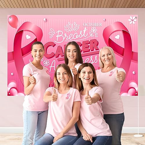 Breast Cancer Awareness Decorations, Breast Cancer Awareness Banner, Breast Cancer Awareness Backdrop, Pink Ribbon Banner Backdrop for Breast Cancer Decor, 72x43 Inch