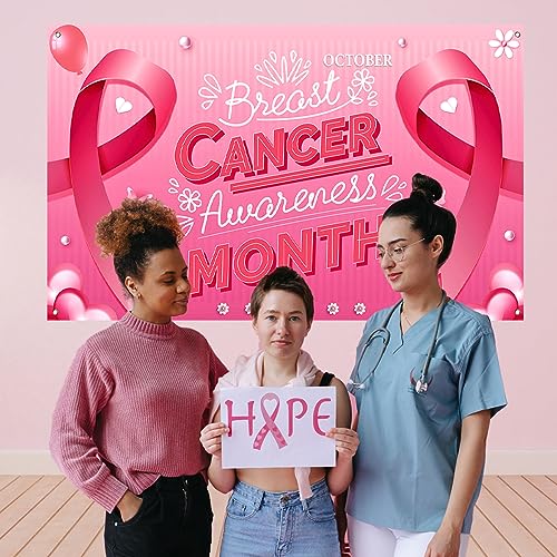 Breast Cancer Awareness Decorations, Breast Cancer Awareness Banner, Breast Cancer Awareness Backdrop, Pink Ribbon Banner Backdrop for Breast Cancer Decor, 72x43 Inch