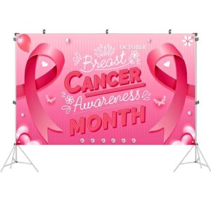 Breast Cancer Awareness Decorations, Breast Cancer Awareness Banner, Breast Cancer Awareness Backdrop, Pink Ribbon Banner Backdrop for Breast Cancer Decor, 72x43 Inch