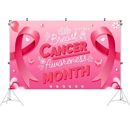 Breast Cancer Awareness Decorations, Breast Cancer Awareness Banner, Breast Cancer Awareness Backdrop, Pink Ribbon Banner Backdrop for Breast Cancer Decor, 72x43 Inch