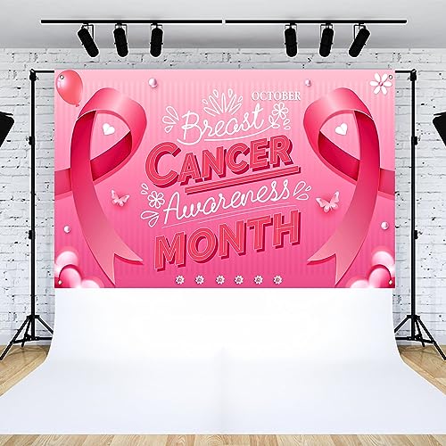 Breast Cancer Awareness Decorations, Breast Cancer Awareness Banner, Breast Cancer Awareness Backdrop, Pink Ribbon Banner Backdrop for Breast Cancer Decor, 72x43 Inch