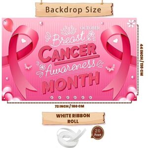 Breast Cancer Awareness Decorations, Breast Cancer Awareness Banner, Breast Cancer Awareness Backdrop, Pink Ribbon Banner Backdrop for Breast Cancer Decor, 72x43 Inch